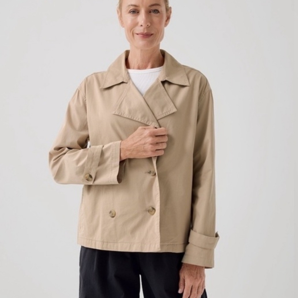 PACT Boulevard Brushed Twill Double Breasted Light Jacket Small Cropped Trench